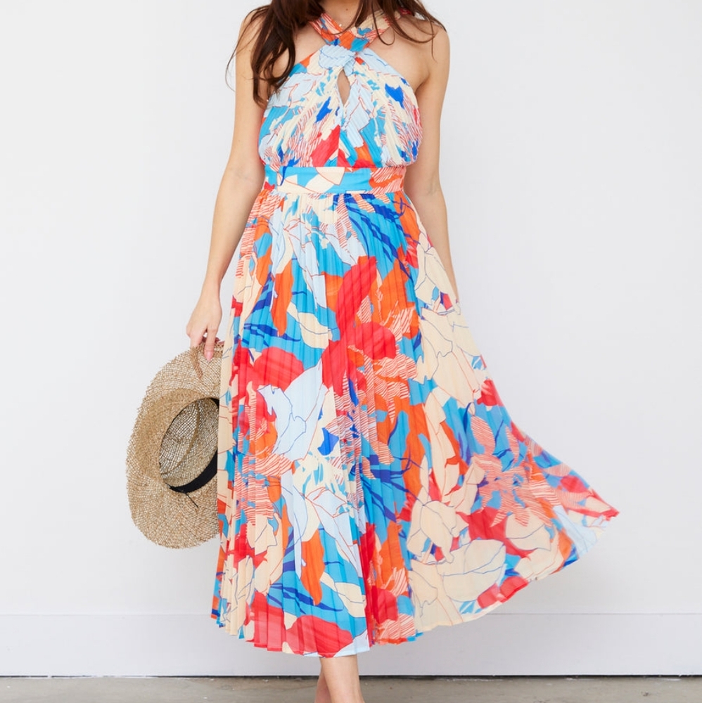 Zoya Printed Woven Midi Dress Size Large